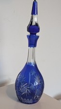 Antique Bohemian Cased and Cut Glass Decanter