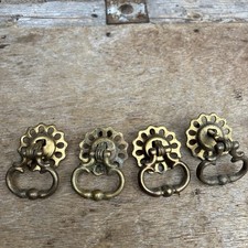 Antique / Vintage Brass Drawer Handles Floral Style Backs Beautiful Rare X4 Drop