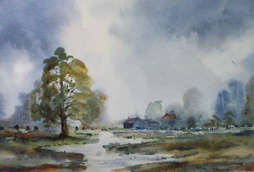 Original watercolour farm - original,