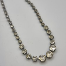 Vintage Art Deco Riviere Style Diamante Paste & Silver Tone Necklace 16" Long