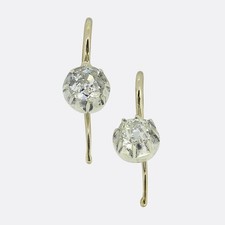 Antique Old Cut Diamond Drop Earrings 18ct Gold & Silver