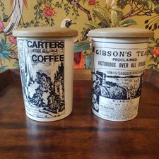 Vintage Crown Devon crackle glaze coffee and tea storage jars with original lids