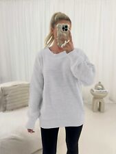 Women Ladies Chunky Knitted Crew Neck Oversized Fisherman Jumper Sweater Top New