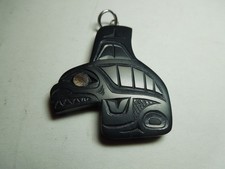 Genuine Argillite Pendant of a Killer Whale by Haida Carver Dennis Pollard
