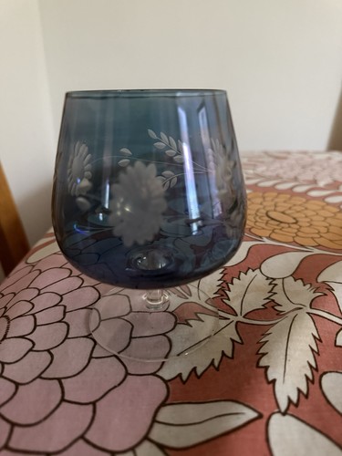Vintage blue etched glass - vintage,