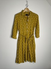 Orla Keily People Tree Fit N Flare Collared Day Dress Pockets Mustard Small 10