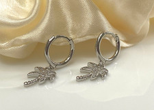 Coconut Palm Tree Dangle Hoop Earrings in 925 Silver•Summer Jewelry Gift  ∙A194
