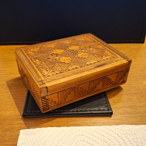 Carved wooden trinket box - trinket,