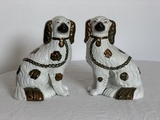 Pair of Antique Staffordshire Spaniel Dog Figurines Copper Mantel Wally Dogs