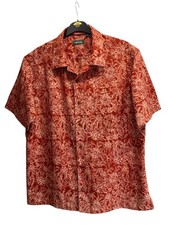 Orvis Kalamkari Block Printed Hawaiian Short Sleeve Shirt Men L Red/Orange VGC 