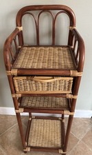 Vintage Wicker Cane Freestanding Storage Unit with Drawer & Under Shelves