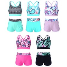 UK Girls Swimming Costume Two Piece Athletic Bikinis Tankinis Swimsuits Swimwear