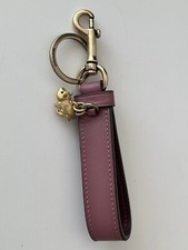 Coach Pink Leather Key Loop Ring Fob With Little Golden Pig