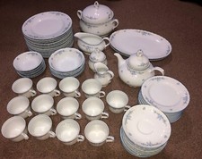 69 Piece Set of Vintage Seltmann Weiden Bavaria Regina Blue Rose Tableware  VGC