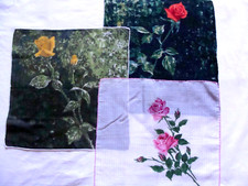 Vintage ROSE Roses 3 HANDKERCHIEF Floral Swiss Pocket Hanky LOT Rolled 28 cm 11"