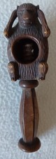 ANTIQUE HAND CARVED WOODEN MONKEY 'HEAR NO EVIL' SCREW NUTCRACKER (19TH CENTURY)