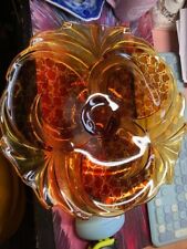 STOLZLE HERMANOVA HUT, CZECH, LARGE AMBER ART DECO GLASS FOOTED CAKE STAND