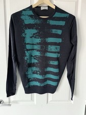 John Smedley Navy Teal Crew Neck Jumper Sweatshirt Large Merino Wool Slim Fit