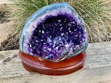 Amethyst Geode Cathedral Uruguayan Crystal Shell with Jasper/Calcite with stand.
