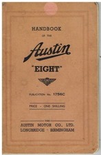 AUSTIN EIGHT SALOON & TOURER ORIG 1939 OWNERS INSTRUCTION & MAINTENANCE HANDBOOK