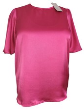 Pink shiny satin butterfly flutter sleeve blouse. 42"/44" bust New size 16/18 UK