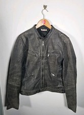 DKNY Leather Biker Jacket Men's Medium Black Cafe Racer Motorcycle Designer 