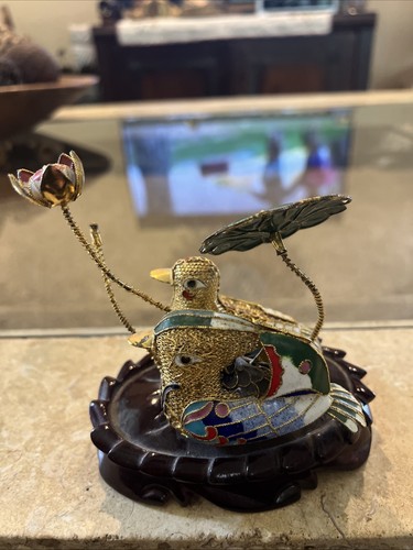 Vintage enameled birds gilt - vintage,