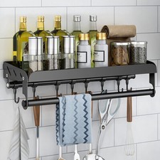 Kitchen Hook Rack Wall Mounted Utensil Rack Kitchen Shelf Organiser Spice Holder