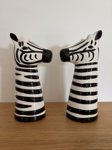 Pair ceramic zebra vases - ceramic,