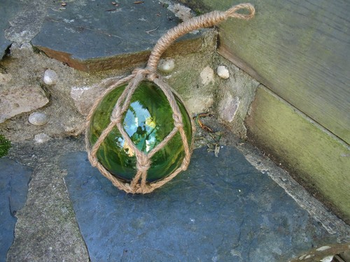 Large green glass fishing boat - green,