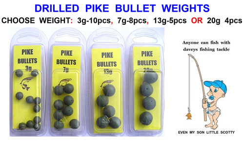 Drilled pike bullet weights - pike,