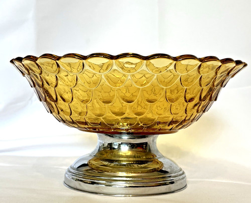 Vintage amber glass pedestal - glass,