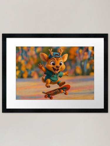 Skater muntjac deer framed art - deer,