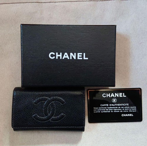 Chanel black leather key - black, case