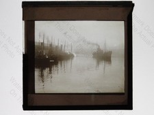 Foggy harbour steam trawlers - harbour,