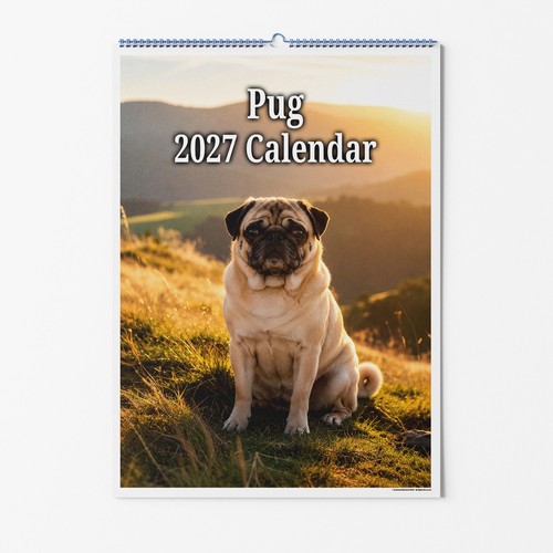 Pug dog wall calendar - calendar, a3