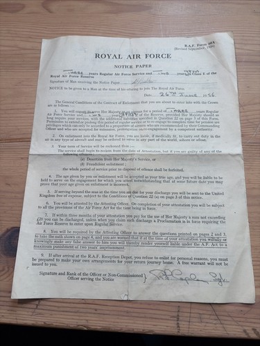 1956 raf enlistment form - 1956,