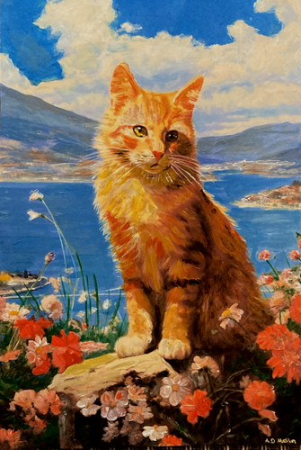 Ginger cat signed acrylic - ginger,