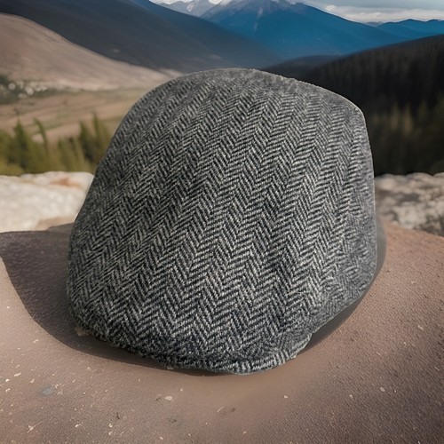Wool herringbone tweed hat - wool,