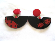 Galalith ladybug clip earrings - clip,