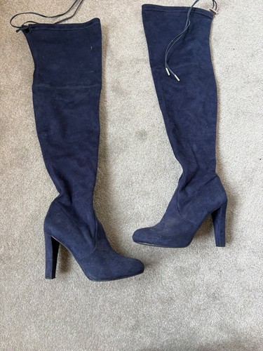 Carvela navy knee high boots - navy,