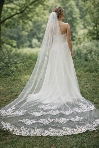 Wedding bridal veil with lace - wedding,