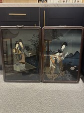 Vintage Chinese Reverse Glass Painting Tang Court Ladies Hand Painted Framed