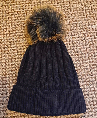 Black knit lined bobble - bobble, hat