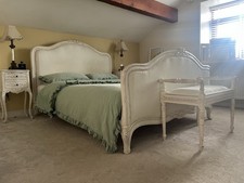 French Provincial Mahogany King sized Bed Frame And Piano Stool Antique White