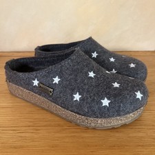 Haflinger Womens Grizzly Starry Heeled Charcoal Gray Wool Clogs Slippers 36 / 5