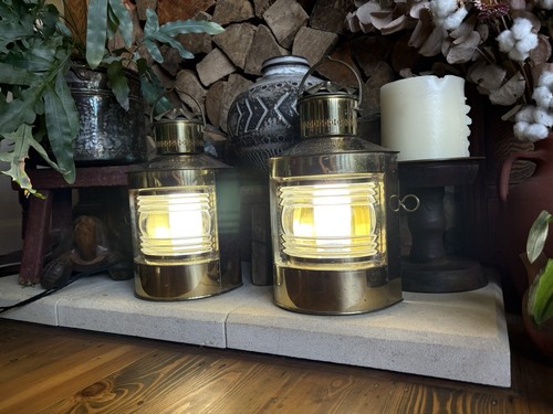 Vintage pair brass dutch port - pair,