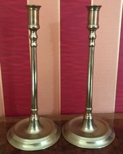 PAIR OF ANTIQUE FIRST HALF 19C GEORGIAN TALL BRASS CANDLESTICKS 12.5”