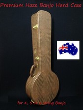 Premium Haze 19BANJC Flat-Top Banjo Hard Case, Lockable w/Key, Brown Croc. Skin