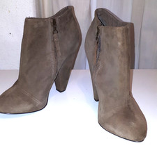 TOPSHOP 7/40 Retro taupe suede side zip 5" cone heel hidden platform ankle boots